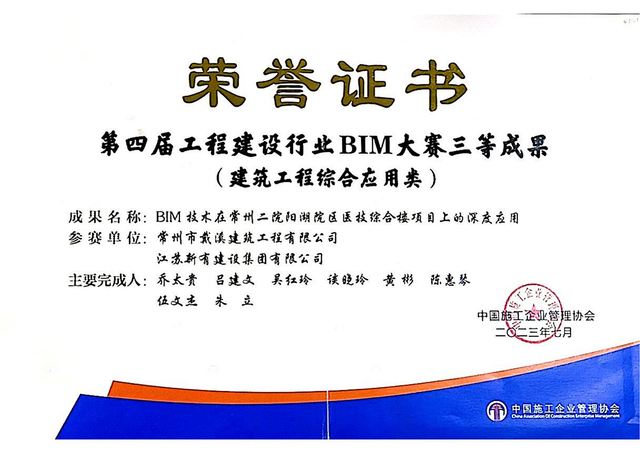 中施協(xié)BIM三等獎